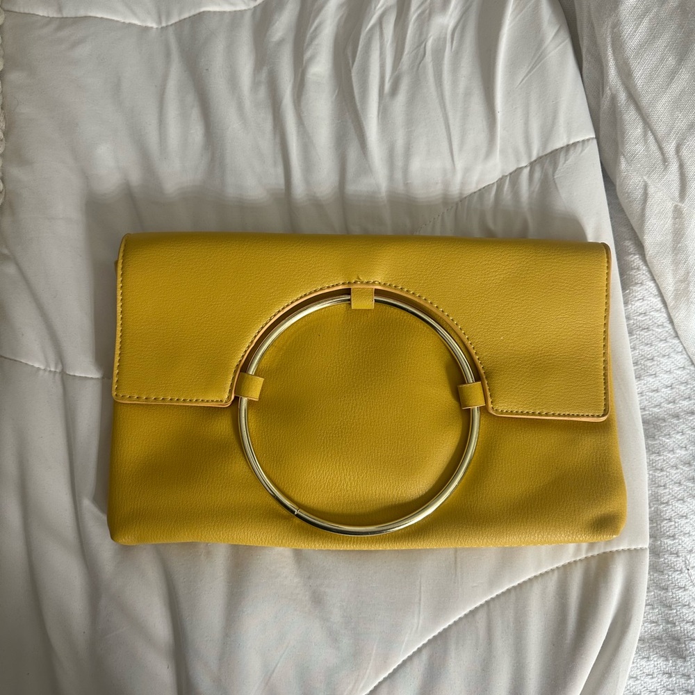Yellow Leather Clutch with Gold Accent